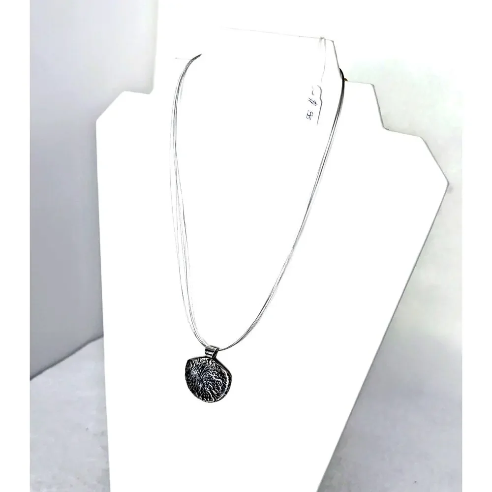 Silver coin pendant Reticulated sterling bail wire necklace 16